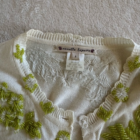 Nanette Lepore Ivory Hand Beaded Cardigan Sweater size Small - Picture 9 of 15